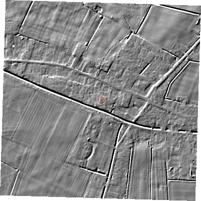 Shaded relief map of the ground around PE134PQ, computed from Environment Agency LiDAR. The ground here sits at about 2 m above sea level and falls 5 m across the surrounding 800 m. Surface water reaching this point runs off ground lying to the south-south-east, 0.5 m higher.