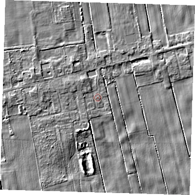 Shaded relief map of the ground around PE134PS, computed from Environment Agency LiDAR. The ground here sits at about 2 m above sea level and falls 4 m across the surrounding 800 m. Surface water reaching this point runs off ground lying to the west-north-west, 2.0 m higher.