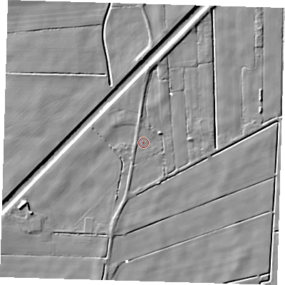 Shaded relief map of the ground around PE134PX, computed from Environment Agency LiDAR. The ground here sits at about 1 m above sea level and falls 6 m across the surrounding 800 m. Surface water reaching this point runs off ground lying to the west-south-west, 4.1 m higher.