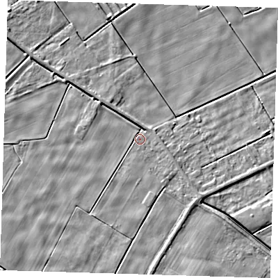 Shaded relief map of the ground around PE134SE, computed from Environment Agency LiDAR. The ground here sits at about 1 m above sea level and falls 4 m across the surrounding 800 m. Surface water reaching this point runs off ground lying to the north-west, 3.0 m higher.