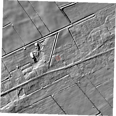 Shaded relief map of the ground around PE134SZ, computed from Environment Agency LiDAR. The ground here sits at about 2 m above sea level and falls 6 m across the surrounding 800 m. Surface water reaching this point runs off ground lying to the west, 0.7 m higher.
