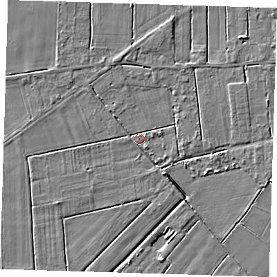 Shaded relief map of the ground around PE134TD, computed from Environment Agency LiDAR. The ground here sits at about 3 m above sea level and falls 4 m across the surrounding 800 m. Surface water reaching this point runs off ground lying to the south-east, 1.2 m higher.