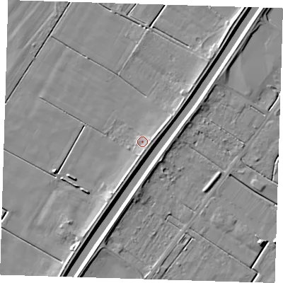 Shaded relief map of the ground around PE134TT, computed from Environment Agency LiDAR. The ground here sits at about 3 m above sea level and falls 6 m across the surrounding 800 m. Surface water reaching this point runs off ground lying to the east, 3.1 m higher.