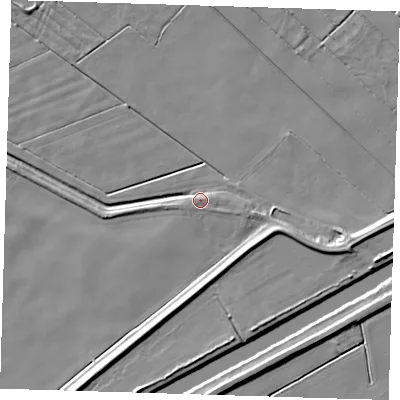 Shaded relief map of the ground around PE134UJ, computed from Environment Agency LiDAR. The ground here sits at about 3 m above sea level and falls 8 m across the surrounding 800 m. Surface water reaching this point runs off ground lying to the east-south-east, 3.0 m higher.