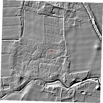 Shaded relief map of the ground around PE135AZ, computed from Environment Agency LiDAR. The ground here sits at about 3 m above sea level and falls 9 m across the surrounding 800 m. Surface water reaching this point runs off ground lying to the east-south-east, 0.8 m higher.