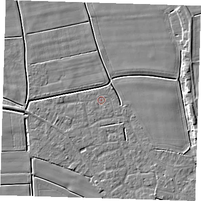 Shaded relief map of the ground around PE135BA, computed from Environment Agency LiDAR. The ground here sits at about 2 m above sea level and falls 5 m across the surrounding 800 m. Surface water reaching this point runs off ground lying to the south-south-east, 0.7 m higher.