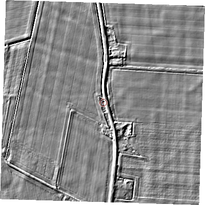 Shaded relief map of the ground around PE135DU, computed from Environment Agency LiDAR. The ground here sits at about 3 m above sea level and falls 3 m across the surrounding 800 m. Surface water reaching this point runs off ground lying to the south-south-east, 1.3 m higher.