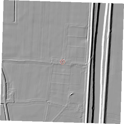 Shaded relief map of the ground around PE135EA, computed from Environment Agency LiDAR. The ground here sits at about 4 m above sea level and falls 8 m across the surrounding 800 m. Surface water reaching this point runs off ground lying to the south-south-west, 0.7 m higher.