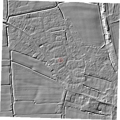 Shaded relief map of the ground around PE135EG, computed from Environment Agency LiDAR. The ground here sits at about 3 m above sea level and falls 5 m across the surrounding 800 m. Surface water reaching this point runs off ground lying to the south-east, 3.0 m higher.