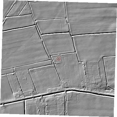 Shaded relief map of the ground around PE135EH, computed from Environment Agency LiDAR. The ground here sits at about 2 m above sea level and falls 4 m across the surrounding 800 m. Surface water reaching this point runs off ground lying to the south-south-east, 2.7 m higher.