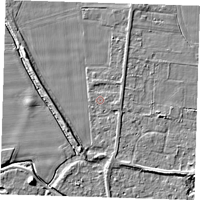 Shaded relief map of the ground around PE135FB, computed from Environment Agency LiDAR. The ground here sits at about 4 m above sea level and falls 8 m across the surrounding 800 m. Surface water reaching this point runs off ground lying to the east, 0.5 m higher.