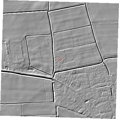 Shaded relief map of the ground around PE135FL, computed from Environment Agency LiDAR. The ground here sits at about 2 m above sea level and falls 4 m across the surrounding 800 m. Surface water reaching this point runs off ground lying to the south-west, 0.9 m higher.