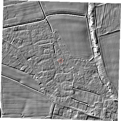 Shaded relief map of the ground around PE135FR, computed from Environment Agency LiDAR. The ground here sits at about 3 m above sea level and falls 5 m across the surrounding 800 m. Surface water reaching this point runs off ground lying to the south-east, 3.5 m higher.