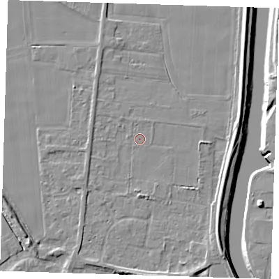 Shaded relief map of the ground around PE135FU, computed from Environment Agency LiDAR. The ground here sits at about 4 m above sea level and falls 8 m across the surrounding 800 m. Surface water reaching this point runs off ground lying to the south-west, 1.2 m higher.