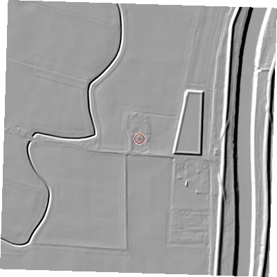 Shaded relief map of the ground around PE135HA, computed from Environment Agency LiDAR. The ground here sits at about 4 m above sea level and falls 8 m across the surrounding 800 m. Surface water reaching this point runs off ground lying to the west-north-west, 0.8 m higher.