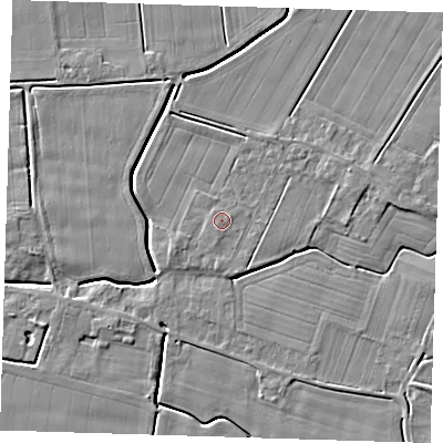 Shaded relief map of the ground around PE135HH, computed from Environment Agency LiDAR. The ground here sits at about 3 m above sea level and falls 5 m across the surrounding 800 m. Surface water reaching this point runs off ground lying to the south-south-west, 0.6 m higher.