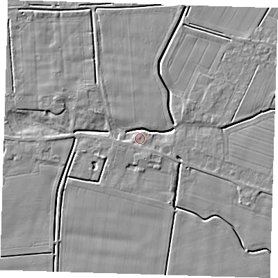 Shaded relief map of the ground around PE135HW, computed from Environment Agency LiDAR. The ground here sits at about 3 m above sea level and falls 4 m across the surrounding 800 m. Surface water reaching this point runs off ground lying to the south-south-east, 1.8 m higher.