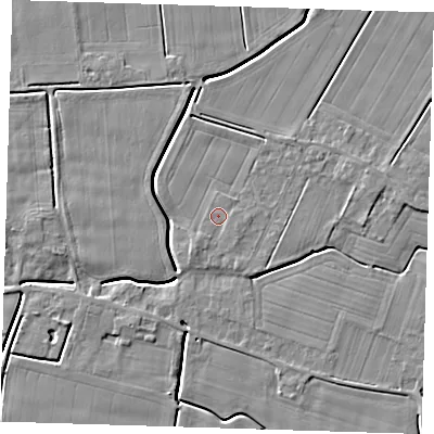 Shaded relief map of the ground around PE135JA, computed from Environment Agency LiDAR. The ground here sits at about 3 m above sea level and falls 5 m across the surrounding 800 m. Surface water reaching this point runs off ground lying to the east-south-east, 0.7 m higher.