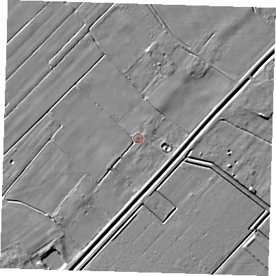 Shaded relief map of the ground around PE135JH, computed from Environment Agency LiDAR. The ground here sits at about 2 m above sea level and falls 6 m across the surrounding 800 m. Surface water reaching this point runs off ground lying to the west-north-west, 1.7 m higher.