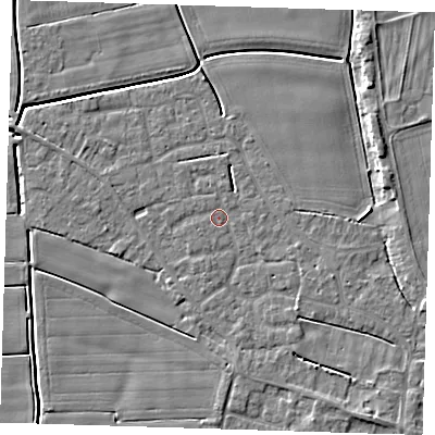 Shaded relief map of the ground around PE135JX, computed from Environment Agency LiDAR. The ground here sits at about 3 m above sea level and falls 5 m across the surrounding 800 m. Surface water reaching this point runs off ground lying to the south-east, 3.8 m higher.