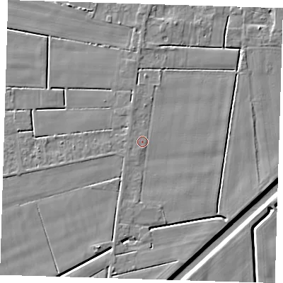 Shaded relief map of the ground around PE135LX, computed from Environment Agency LiDAR. The ground here sits at about 2 m above sea level and falls 6 m across the surrounding 800 m. Surface water reaching this point runs off ground lying to the north-west, 0.7 m higher.