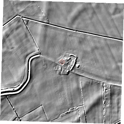 Shaded relief map of the ground around PE135NN, computed from Environment Agency LiDAR. The ground here sits at about 2 m above sea level and falls 6 m across the surrounding 800 m. Surface water reaching this point runs off ground lying to the east-south-east, 0.6 m higher.