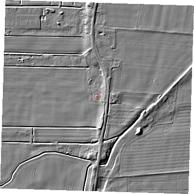 Shaded relief map of the ground around PE135PH, computed from Environment Agency LiDAR. The ground here sits at about 3 m above sea level and falls 7 m across the surrounding 800 m. Surface water reaching this point runs off ground lying to the east, 1.6 m higher.