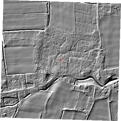 Shaded relief map of the ground around PE135PN, computed from Environment Agency LiDAR. The ground here sits at about 3 m above sea level and falls 5 m across the surrounding 800 m. Surface water reaching this point runs off ground lying to the south-south-west, 1.2 m higher.