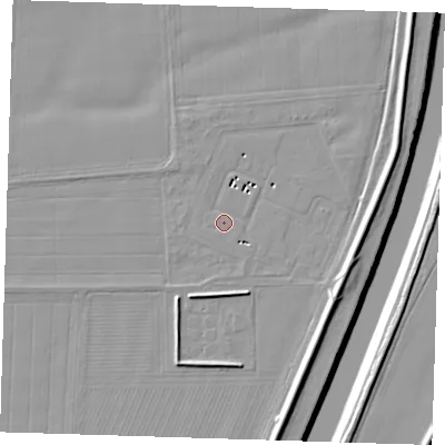 Shaded relief map of the ground around PE135PR, computed from Environment Agency LiDAR. The ground here sits at about 4 m above sea level and falls 9 m across the surrounding 800 m. Surface water reaching this point runs off ground lying to the east-south-east, 6.6 m higher.