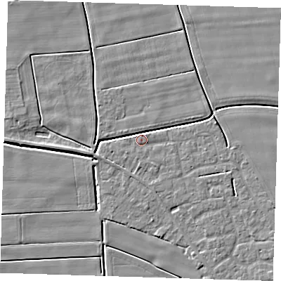Shaded relief map of the ground around PE135PW, computed from Environment Agency LiDAR. The ground here sits at about 3 m above sea level and falls 4 m across the surrounding 800 m. Surface water reaching this point runs off ground lying to the north-north-east, 3.6 m higher.