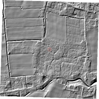 Shaded relief map of the ground around PE135PX, computed from Environment Agency LiDAR. The ground here sits at about 3 m above sea level and falls 5 m across the surrounding 800 m. Surface water reaching this point runs off ground lying to the east, 1.0 m higher.