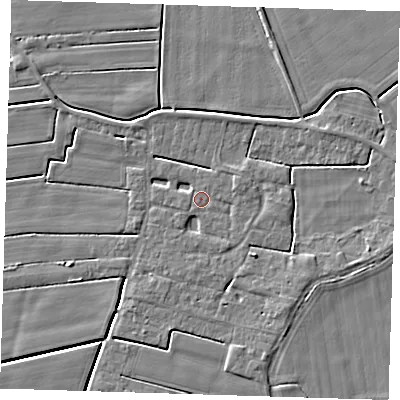 Shaded relief map of the ground around PE135QR, computed from Environment Agency LiDAR. The ground here sits at about 2 m above sea level and falls 4 m across the surrounding 800 m. Surface water reaching this point runs off ground lying to the east, 1.5 m higher.