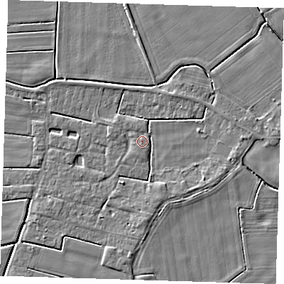 Shaded relief map of the ground around PE135RH, computed from Environment Agency LiDAR. The ground here sits at about 3 m above sea level and falls 4 m across the surrounding 800 m. Surface water reaching this point runs off ground lying to the south-south-west, 2.4 m higher.