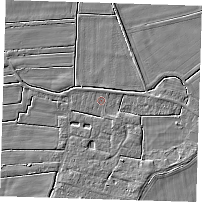Shaded relief map of the ground around PE135SA, computed from Environment Agency LiDAR. The ground here sits at about 2 m above sea level and falls 4 m across the surrounding 800 m. Surface water reaching this point runs off ground lying to the south-south-east, 2.6 m higher.