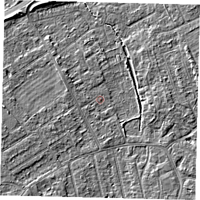 Shaded relief map of the ground around PE13NH, computed from Environment Agency LiDAR. The ground here sits at about 11 m above sea level and falls 6 m across the surrounding 800 m. Surface water reaching this point runs off ground lying to the west-north-west, 1.4 m higher.
