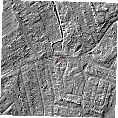 Shaded relief map of the ground around PE13RJ, computed from Environment Agency LiDAR. The ground here sits at about 11 m above sea level and falls 5 m across the surrounding 800 m. Surface water reaching this point runs off ground lying to the south-south-east, 3.2 m higher.