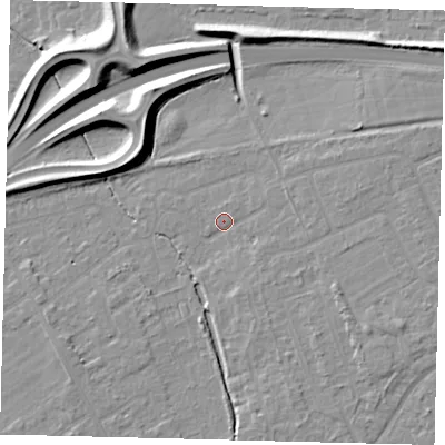 Shaded relief map of the ground around PE13XS, computed from Environment Agency LiDAR. The ground here sits at about 11 m above sea level and falls 11 m across the surrounding 800 m. Surface water reaching this point runs off ground lying to the east-south-east, 3.8 m higher.