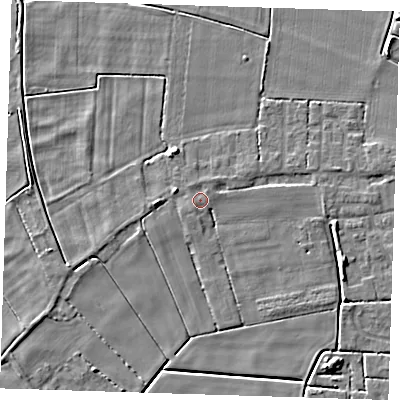 Shaded relief map of the ground around PE140BE, computed from Environment Agency LiDAR. The ground here sits at about 3 m above sea level and falls 5 m across the surrounding 800 m. Surface water reaching this point runs off ground lying to the north-east, 0.7 m higher.