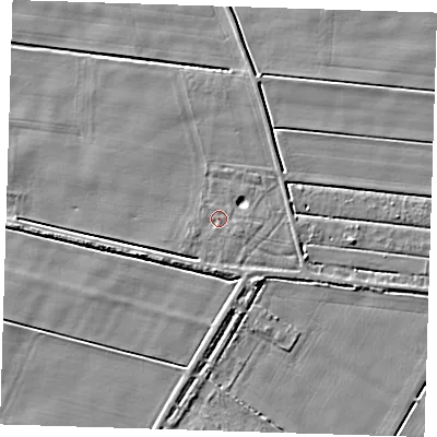 Shaded relief map of the ground around PE140HE, computed from Environment Agency LiDAR. The ground here sits at about 2 m above sea level and falls 4 m across the surrounding 800 m. Surface water reaching this point runs off ground lying to the south-west, 0.7 m higher.
