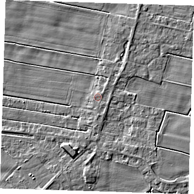 Shaded relief map of the ground around PE140HU, computed from Environment Agency LiDAR. The ground here sits at about 3 m above sea level and falls 6 m across the surrounding 800 m. Surface water reaching this point runs off ground lying to the south, 0.7 m higher.