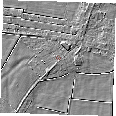 Shaded relief map of the ground around PE140HW, computed from Environment Agency LiDAR. The ground here sits at about 3 m above sea level and falls 6 m across the surrounding 800 m. Surface water reaching this point runs off ground lying to the south, 0.6 m higher.