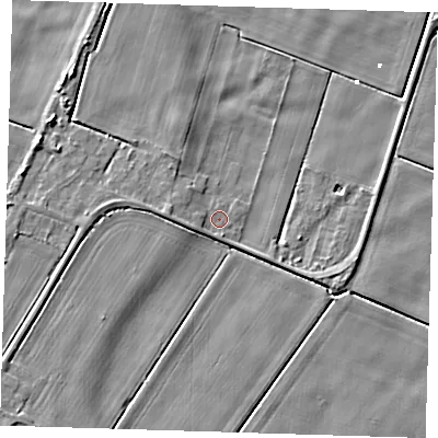 Shaded relief map of the ground around PE140LD, computed from Environment Agency LiDAR. The ground here sits at about 1 m above sea level and falls 5 m across the surrounding 800 m. Surface water reaching this point runs off ground lying to the west-south-west, 1.5 m higher.