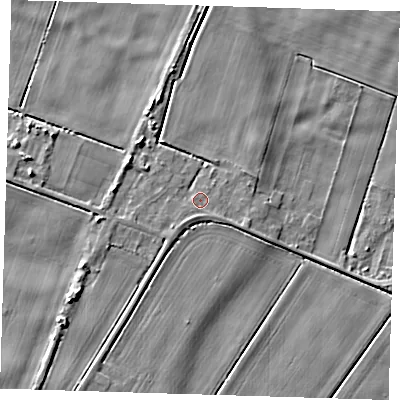 Shaded relief map of the ground around PE140NB, computed from Environment Agency LiDAR. The ground here sits at about 2 m above sea level and falls 5 m across the surrounding 800 m. Surface water reaching this point runs off ground lying to the south-east, 0.7 m higher.