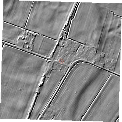 Shaded relief map of the ground around PE140NE, computed from Environment Agency LiDAR. The ground here sits at about 2 m above sea level and falls 5 m across the surrounding 800 m. Surface water reaching this point runs off ground lying to the east-south-east, 0.8 m higher.