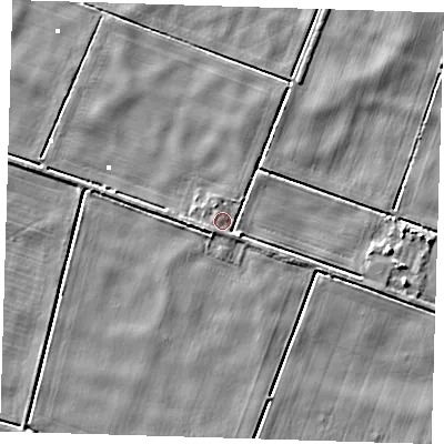 Shaded relief map of the ground around PE140NJ, computed from Environment Agency LiDAR. The ground here sits at about 1 m above sea level and falls 6 m across the surrounding 800 m. Surface water reaching this point runs off ground lying to the east-south-east, 3.1 m higher.