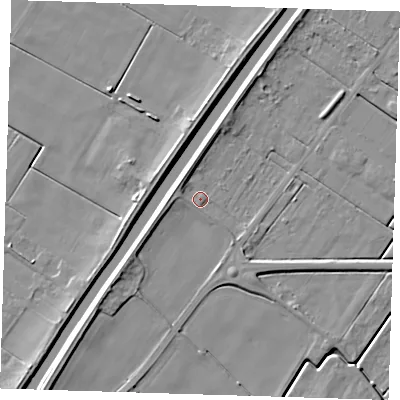 Shaded relief map of the ground around PE140RL, computed from Environment Agency LiDAR. The ground here sits at about 3 m above sea level and falls 7 m across the surrounding 800 m. Surface water reaching this point runs off ground lying to the west, 3.7 m higher.