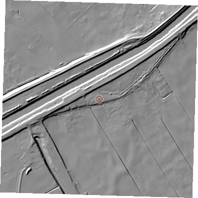 Shaded relief map of the ground around PE140RX, computed from Environment Agency LiDAR. The ground here sits at about 3 m above sea level and falls 8 m across the surrounding 800 m. Surface water reaching this point runs off ground lying to the north-north-west, 2.9 m higher.
