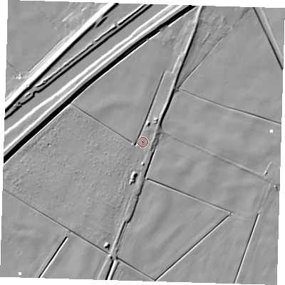 Shaded relief map of the ground around PE140SA, computed from Environment Agency LiDAR. The ground here sits at about 2 m above sea level and falls 8 m across the surrounding 800 m. Surface water reaching this point runs off ground lying to the north-north-east, 3.2 m higher.