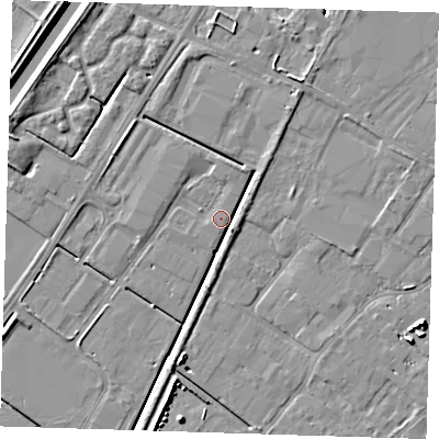 Shaded relief map of the ground around PE140SB, computed from Environment Agency LiDAR. The ground here sits at about 3 m above sea level and falls 7 m across the surrounding 800 m. Surface water reaching this point runs off ground lying to the south-east, 3.6 m higher.
