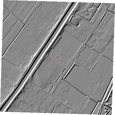 Shaded relief map of the ground around PE140SG, computed from Environment Agency LiDAR. The ground here sits at about 2 m above sea level and falls 7 m across the surrounding 800 m. Surface water reaching this point runs off ground lying to the south-west, 0.9 m higher.